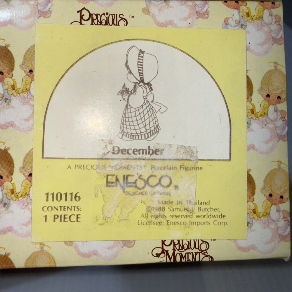Precious Moments Figurine December OS Multicolor Fair 1988 Enesco 110116 Box